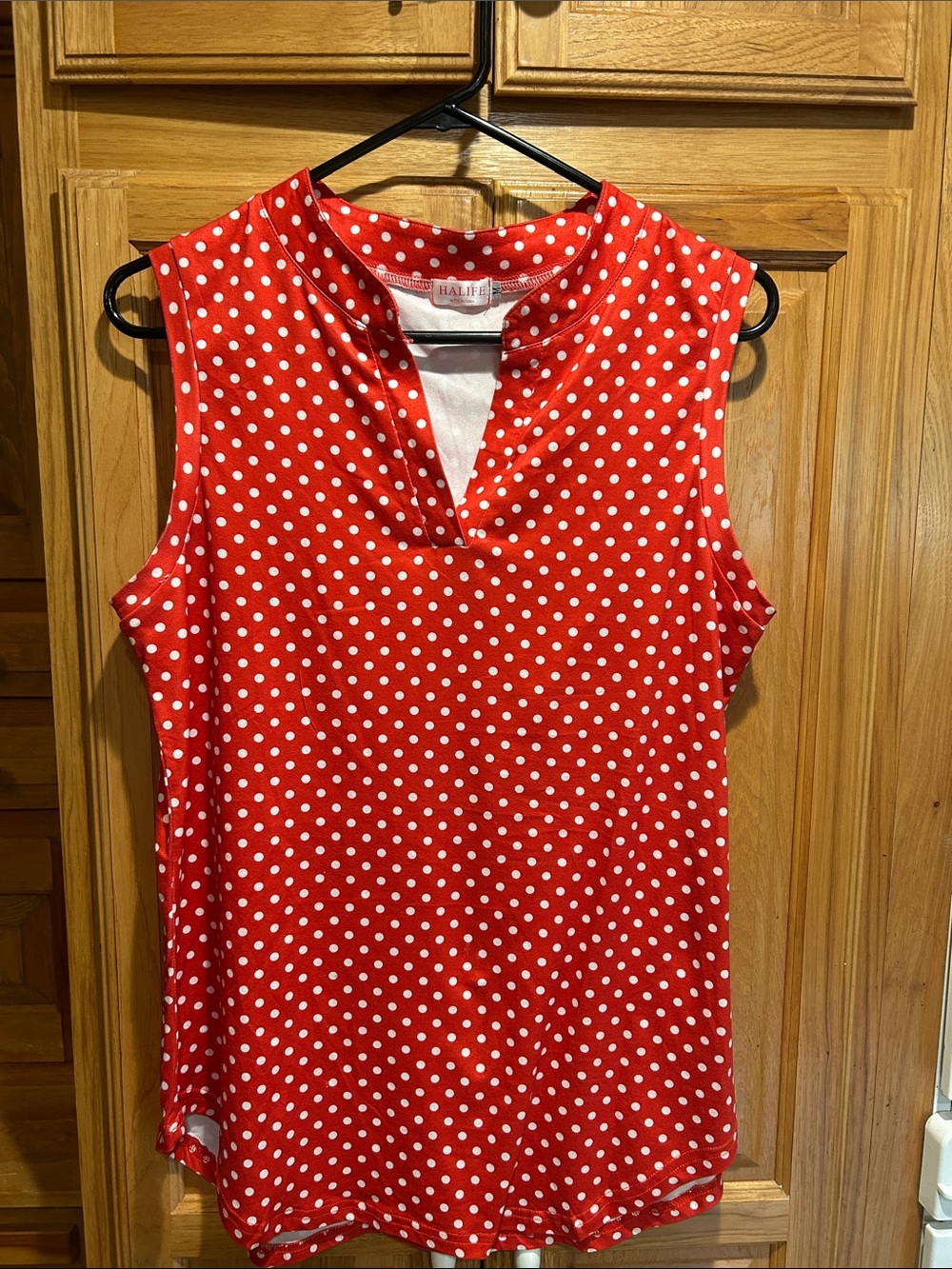 Perfect summer red with white polka dots tank top with v neck design